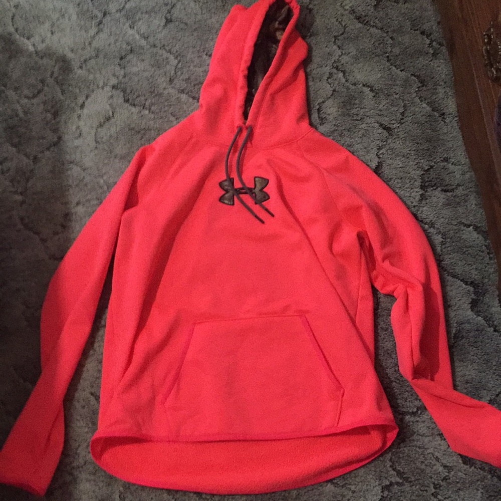 Under Armour fleece pull over hoodie. Orange